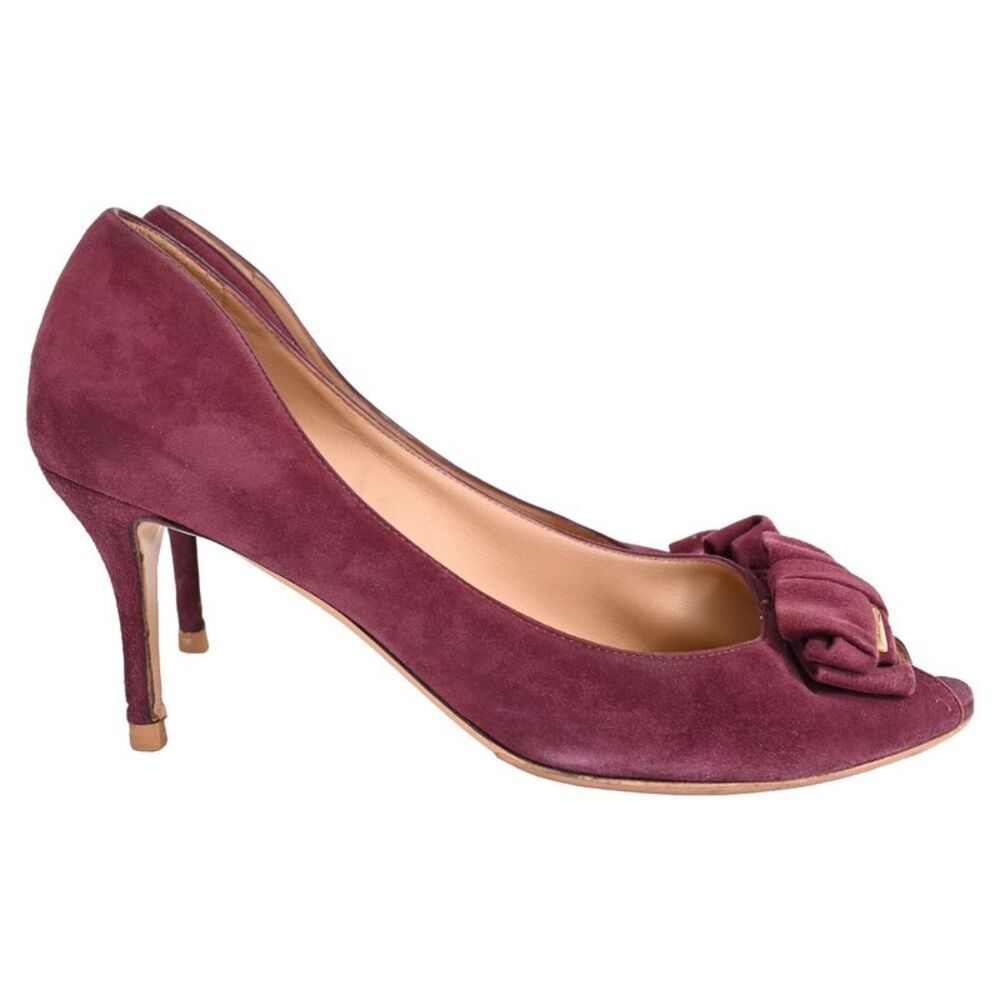 Salvatore Ferragamo Ribbon Heels in Burgundy Suede